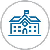 icon showing a school building using peer learning in k-12